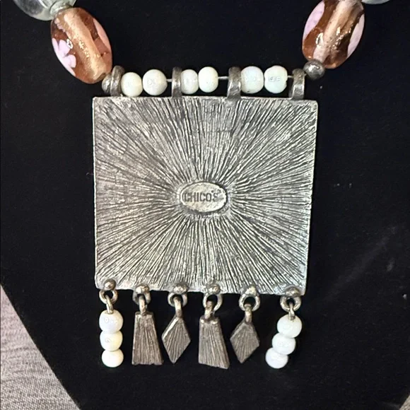 Chico's Multicolor Beaded Necklace with Silver Pendant - Picture 5 of 5